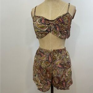 RusttyDustty Shorts Set XL Paisley Brown Boho Crop Rayon Two piece Islandcore